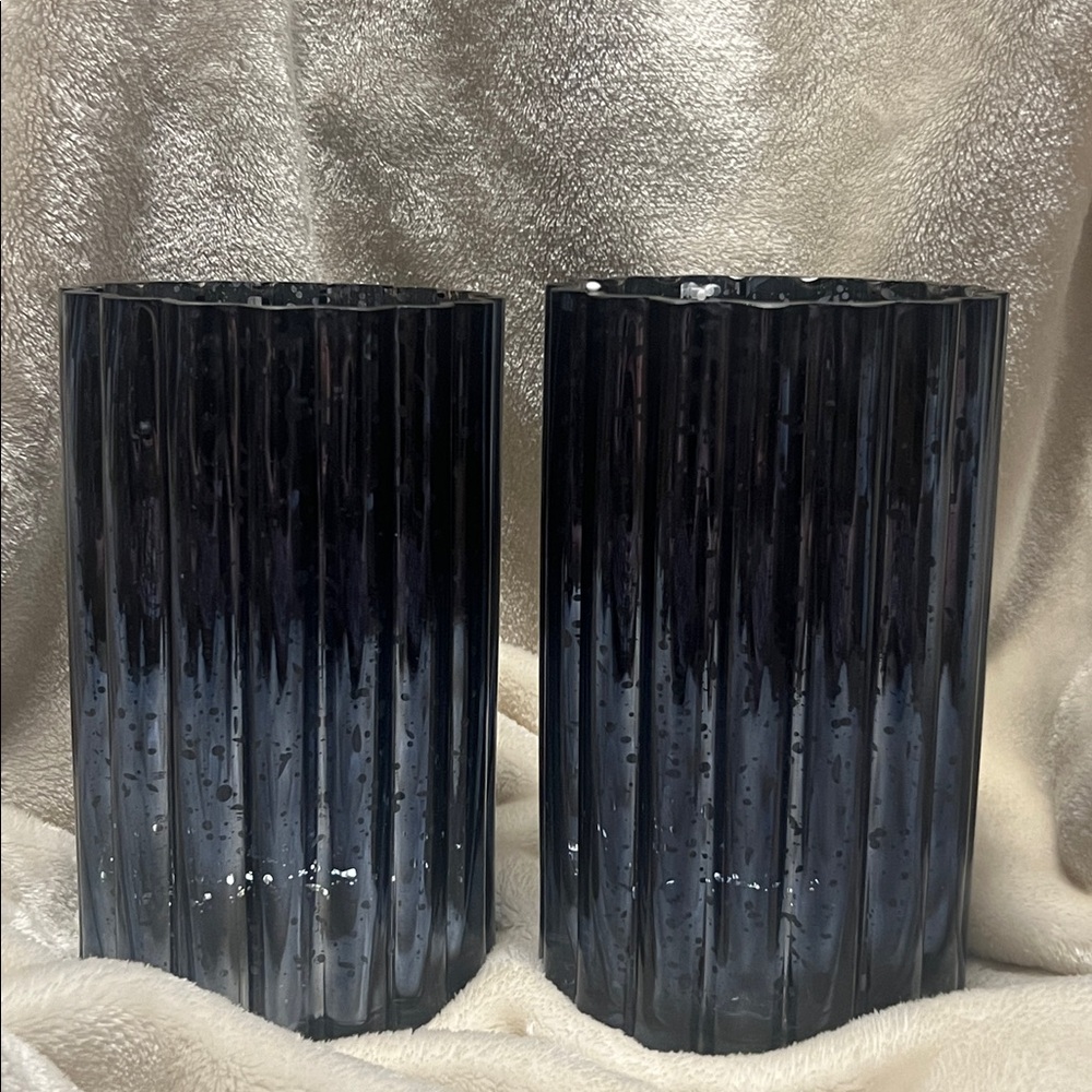 NIB 🏮 ONE IRIDESCENT BLUE/SILVER SPARKLY GLASS LANTERN LAMP VASE w/STRING LIGHTS - Picture 14 of 15